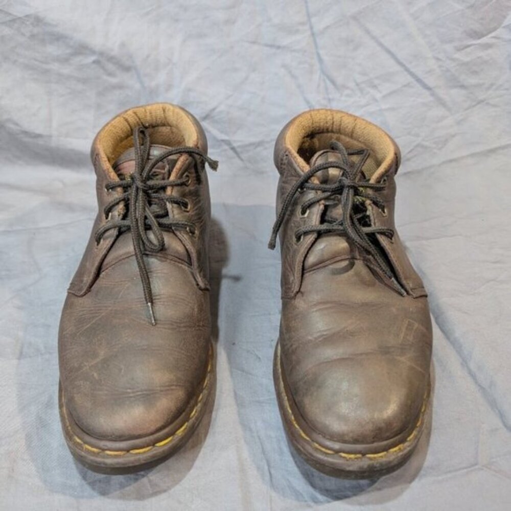 Vintage Dr Martens Distressed Brown Leather Low Boots Made in England Size 8